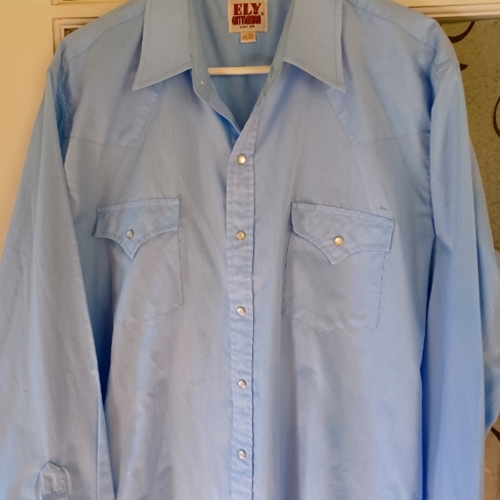 Ely Cattlemen shirt Xlarge tall pearl snaps light blue